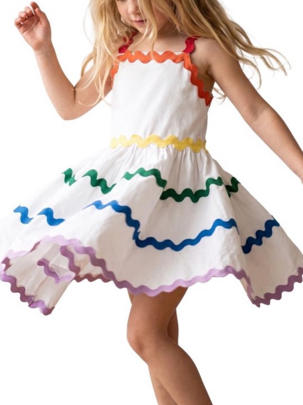 NWT Flapdoodles Girls Rainbow Ric Rac Sundress w/ Matching Hair Bow - White
